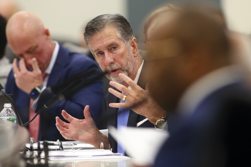 Sen. Jim Boyd, R-Bradenton gestures as he answers a question during the Committee on Banking and Insurance meeting Monday, Dec. 12, 2022 at the Capitol in Tallahassee, Fla. Florida lawmakers are meeting to consider ways to shore up the state's struggling home insurance market in the year's second special session devoted to the topic.