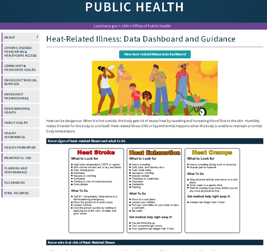 The Louisiana Department of Health launched what it calls a suite of new resources on Monday, June 24, to help Louisianans stay safe during the hot summer months. These resources include an expanded public-facing heat-related illness dashboard and a collection of new heat-related health guidance documents.