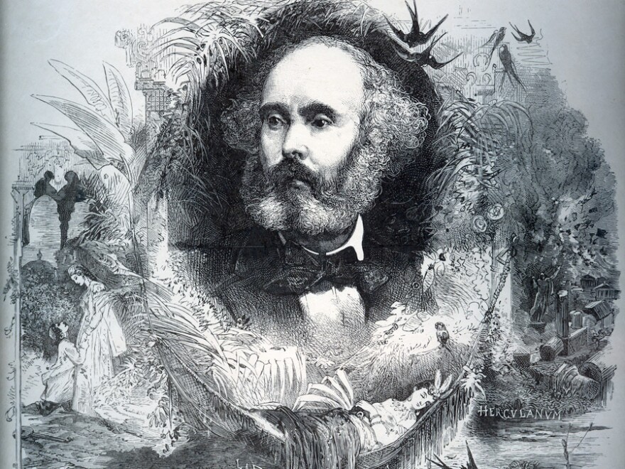 A portrait of French composer Félicien-César David (from 1876), celebrating his famous orchestral ode <em>Le Désert</em>.