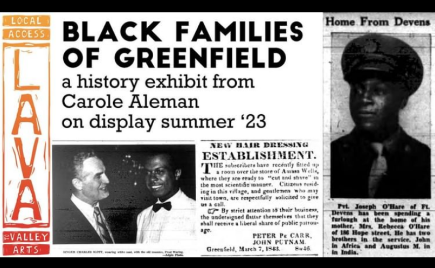 Flyer for the Black Families of Greenfield exhibit at the LAVA Center