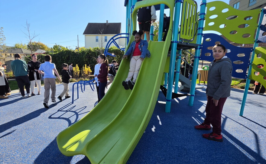 Students explore the playground at Whittier Elementary in Scranton.