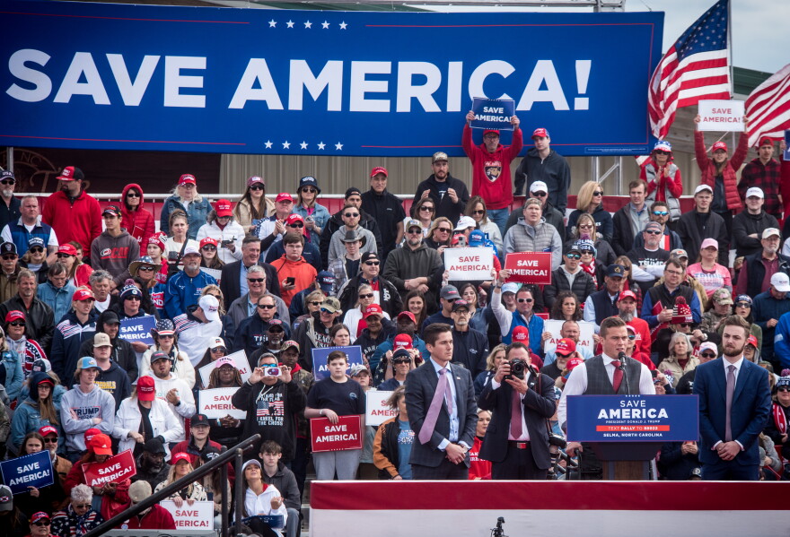 File photo of Rep. Madison Cawthorn speaking at a Donald Trump rally on Saturday, April 9, 2022 in Selma, North Carolina.