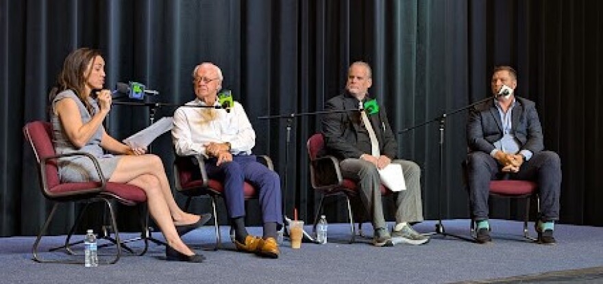 Engage host Cheryn Stone leads a discussion connecting the ballot box to bank accounts with (l-r) Dick Batchelor, Stephan Masyada and Jeff Brandes.