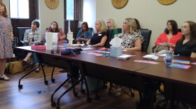 Sue Stone, left, president of Frontier Nursing University, gave a presentation on Kentucky's high maternal mortality rate at the Woodford County Chamber of Commerce Wednesday.