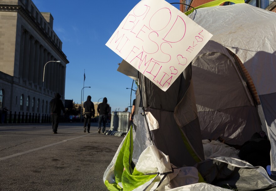 People protesting against Immigration and Customs Enforcement (ICE) have been camping on Seventh Street across from the Gene Snyder Federal Courthouse since Monday, July 2.