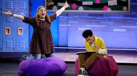 Victoria Clark, left, and Justin Cooley, members of he cast of "Kimberly Akimbo", perform at the 76th annual Tony Awards on Sunday, June 11, 2023, at the United Palace theater in New York. (Charles Sykes/Invision/AP)