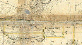 A close-up of the Arredondo Grant Map showing Micanopy and Moses Levy’s property by David H. Burr and Henry Washington in 1846. Levy’s land is located about 2 ½ miles northwest of Micanopy. (Public domain)