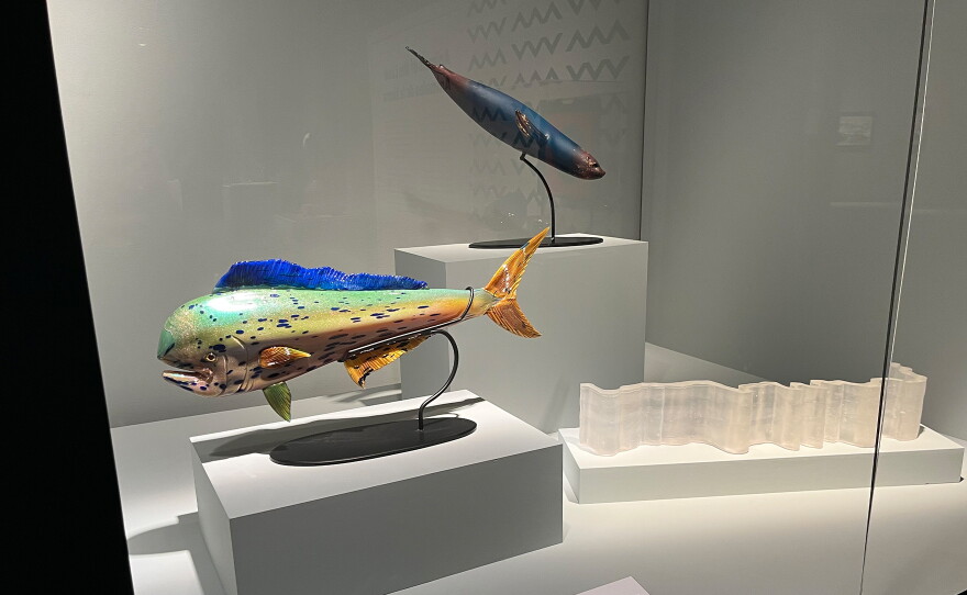 (L-R) Raven Skyriver "Mahi Mahi" 2017. Raven Skyrim "Plunge" 2022. Brian Barber "Pa'huk Site" 2020.