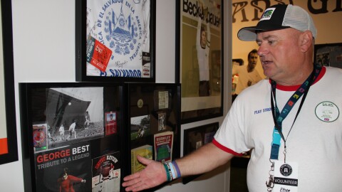 Martin Kelman is a longtime soccer enthusiast with an extensive collection of memorabilia he's putting on display at the Frisco Heritage Center through December. June 11, 2026.