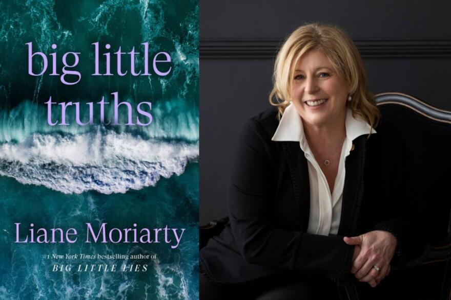 The cover of "Big Little Truths" and author Liane Moriarty. (Courtesy of Crown Currency and Über Photography)