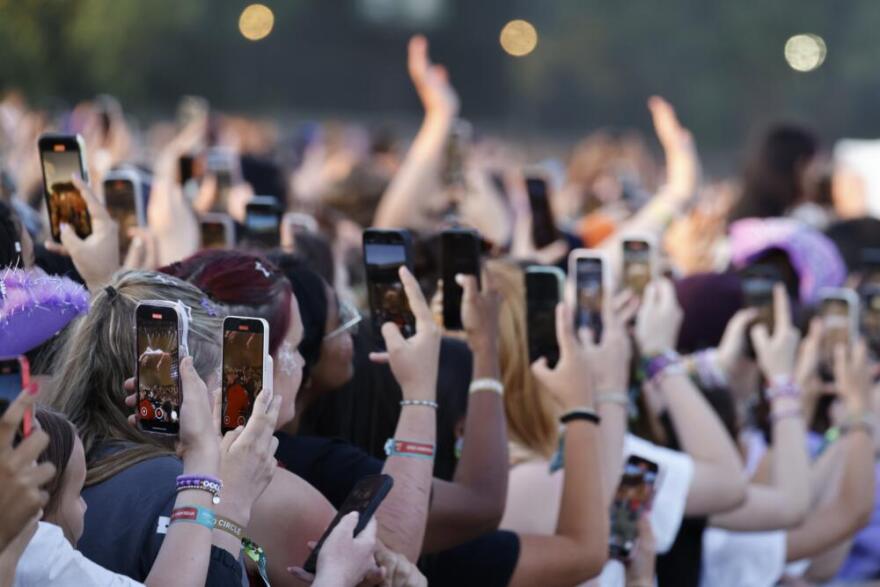 The crowd watches Olivia Rodrigo performing at British Summer Time Hyde Park, in London, on Friday, June 27, 2025. (Millie Turner/AP)