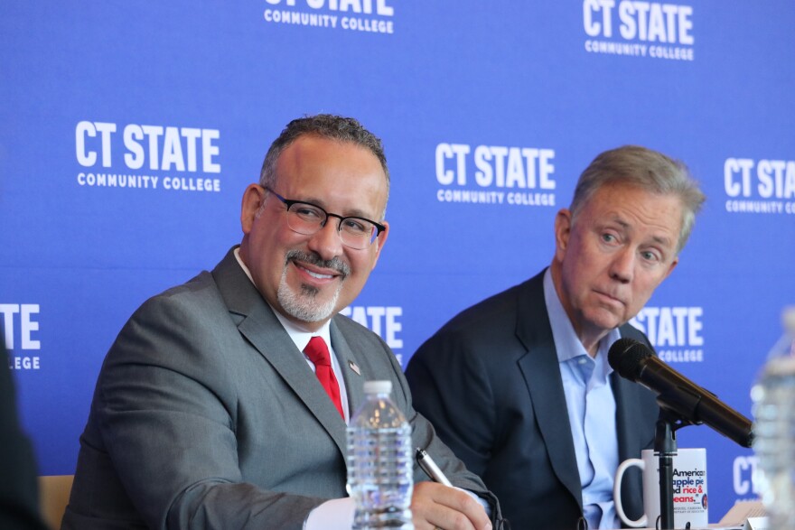 U.S. Secretary of Education Miguel Cardona and Connecticut Governor Ned Lamont — Middletown, Conn.