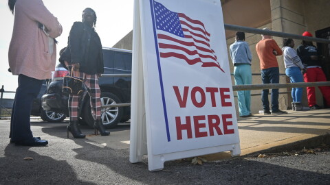 Voters in Kansas City, Kansas, showing up at the Wyandotte County Election office for the last minutes of early voting on Nov. 7, 2022.
