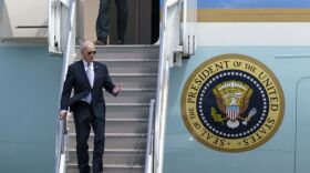 President Joe Biden exits Air Force One at Portland’s airport, April 21, 2022. It was his first visit to the state as president.
