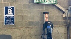 Electric vehicle charging station in Portsmouth, NH. EV cars 2023. Dan Tuohy photo / NHPR.