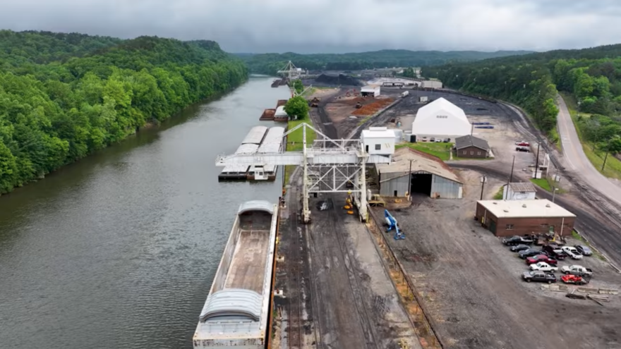 Barges dock on the Locust Fork of the Black Warrior River at Birmingport in west Birmingham.