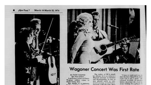 Dolly Parton next to Porter Wagoner at the Post Auditorium in 1974