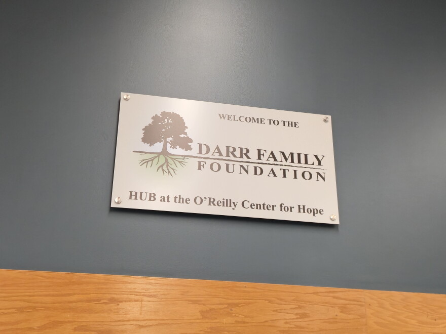A sign at the new Darr Family Foundation HUB at the O'Reilly Center for Hope