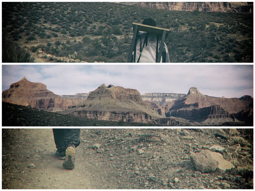 The typewriter was carried in a backpack on a hike that descended 3,000 vertical feet into the heart of the Grand Canyon.