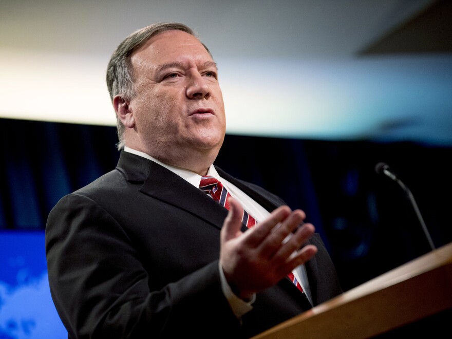 Secretary of State Mike Pompeo speaks at a news conference at the State Department in Washington, D.C., on April 29. Pompeo criticized the World Health Organization on Monday for not inviting Taiwan to its assembly.