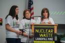 Co-founder of Just Moms STL Karen Nickel (at podium) said her group has the support of Missouri's U.S. Senate representatives in their efforts to meet with the EPA.