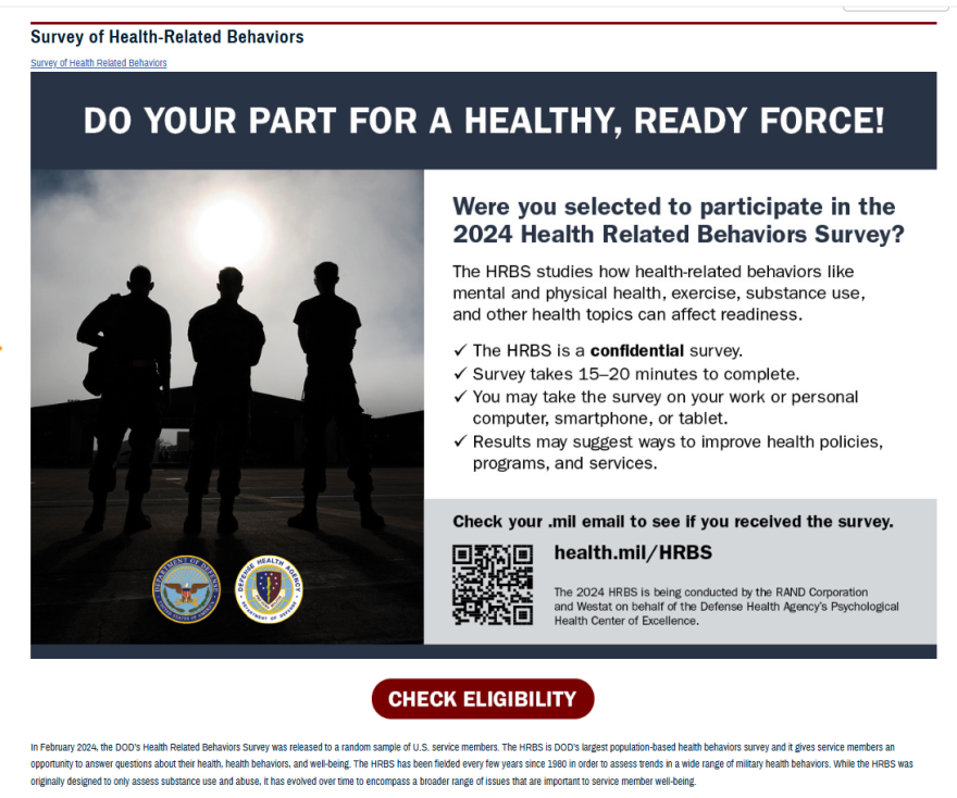 The 2024 Health Related Behaviors Survey, is now well underway, according to Health.mil which is the official website of the Military Health System.