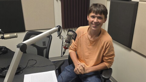 William Wujek at the mic in NPR Illinois Studio F