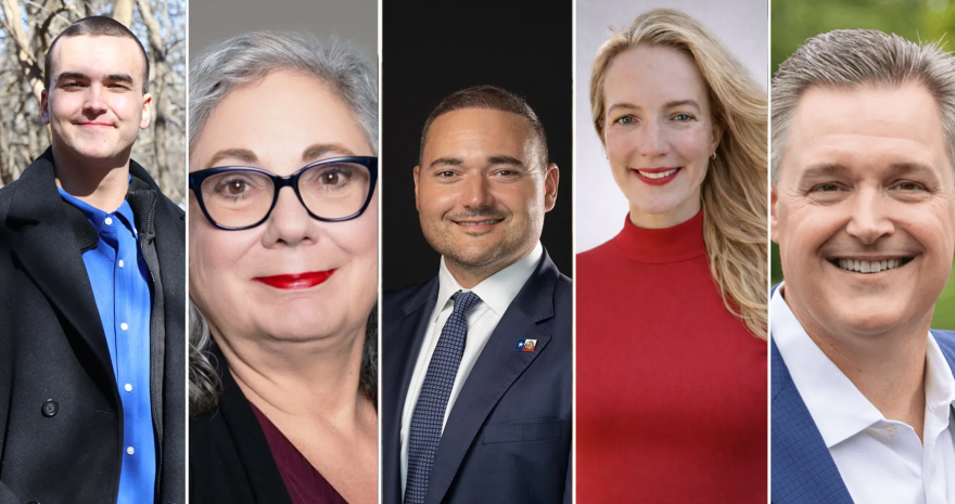 The candidates for the House District 98 race in the March 3, 2026, primaries. From left: Aaron Hendley, Cate Brennan, Armin Mizani, Zdenka “Zee” Wilcox, Fred Tate.