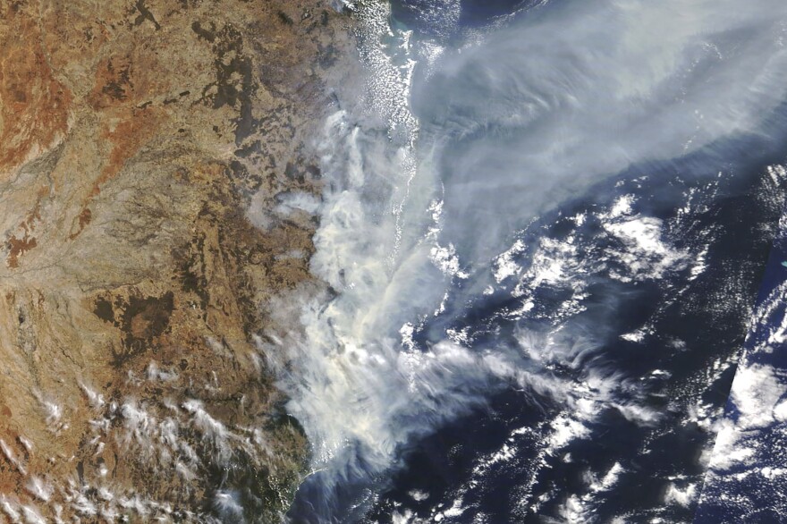 Bushfires in the eastern part of Australia's New South Wales state are visible from space in this photo taken by NASA.