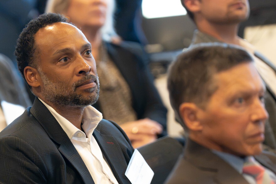 Stephen Westbrooks, St. Louis Development Corporation's president and CEO, listens at an economic development event at Greater St. Louis Inc. on Sept. 2 in downtown St. Louis.