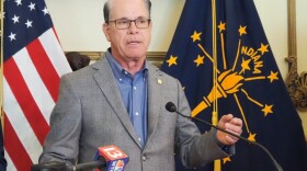 Indiana Gov. Mike Braun speaks at a news conference on Wednesday, Aug. 27, 2025.