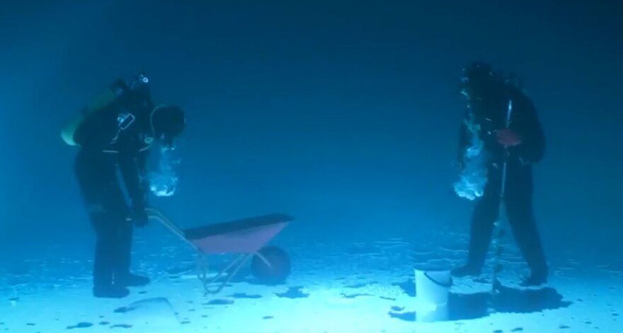 Notice the exhaled air is floating down, not up.