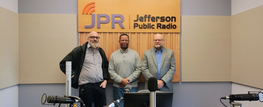 SOU Professor Bobby Arelleno, JPR host Mike Green and University of Bergen Professor Scott Rettberg, author of "Electronic Literature"