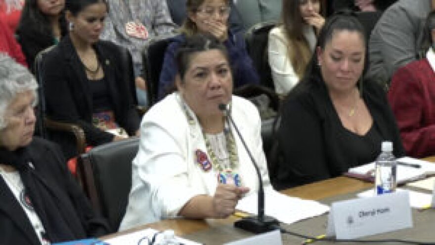 Montana Missing Indigenous Persons Task Force member Cheryl Horn testifies on Nov. 20, 2024, to the House Appropriations Committee oversight hearing on Investigating the Crisis of Missing and Murdered Indigenous Women.