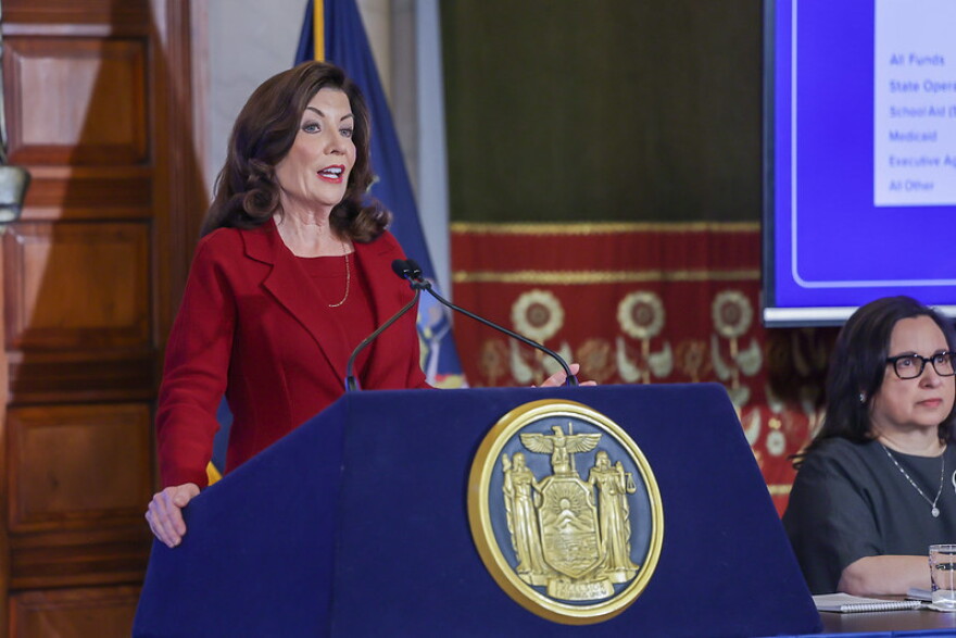  Gov. Kathy Hochul delivers her budget address on Feb. 1, 2023.