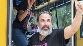  Manuel and Patricia Oliver enter their tour bus heading to more than 20 cities on Monday July 3, 2023.