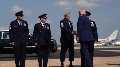 President Donald Trump is greeted after disembarking Air Force One, Wednesday, July 22, 2026, at Dover Air Force Base, Del. (Julia Demaree Nikhinson/AP)