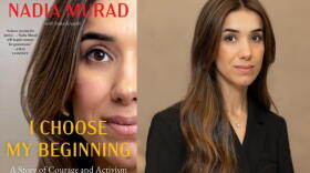 The cover of "I Choose My Beginning" and author Nadia Murad. (Courtesy of Simon & Schuster and Demetric Blyther)