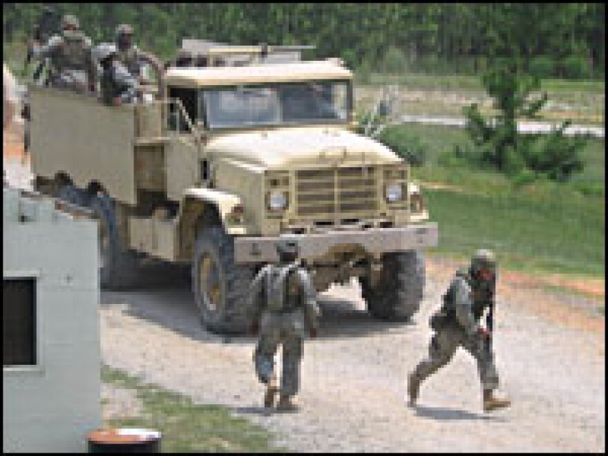 Army recruits at Fort Jackson, S.C., are getting survival training for the realities of urban combat in Iraq. Above, recruits practice what to do during a vehicle ambush.