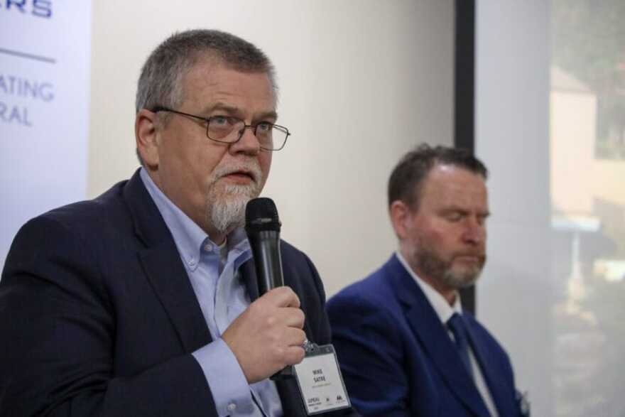 Hecla Greens Creek Mine spokesperson Mike Satre speaks at the third annual Juneau Mining Forum on Tuesday, Feb. 25, 2025.