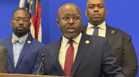 Del. Alex Askew, D-Virginia Beach, flanked by Del. Nadarius Clark, D-Suffolk (left), and Sen. Lamont Bagby, D-Henrico (right), during a news conference in Richmond on Jan. 23, 2025. Askew sponsored House Bill 1699, which passed by a 53-42 vote on Friday, targeting groups like the Virginia Division of the United Daughters of the Confederacy (UDC), ending their property and recordation tax privileges.
