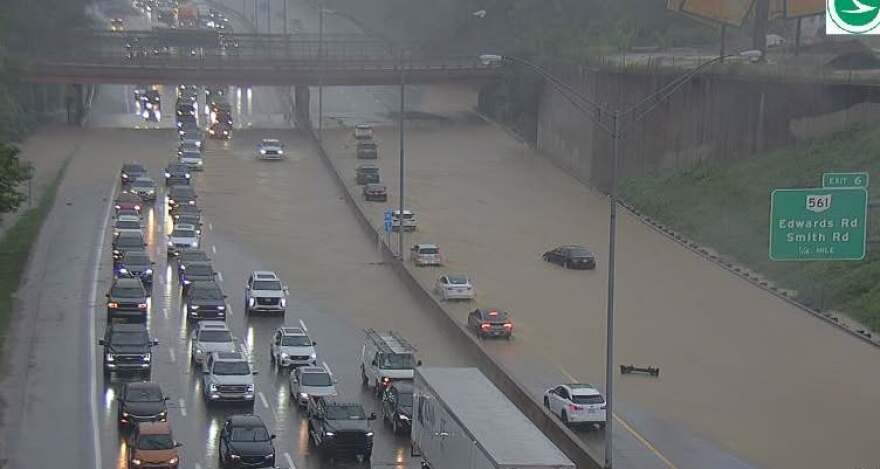 traffic on a flooded highway