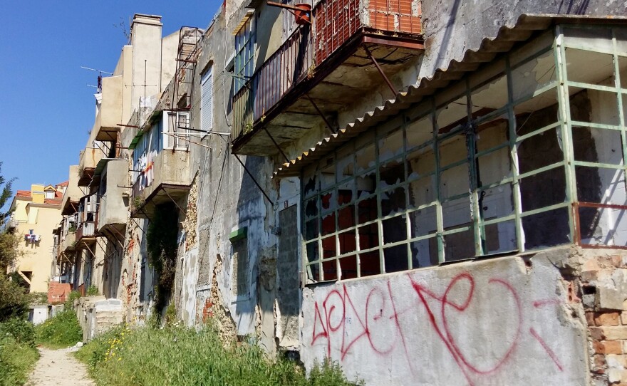 A row of abandoned buildings in northern Lisbon, where drug addicts often hang out, sleep and shoot up.