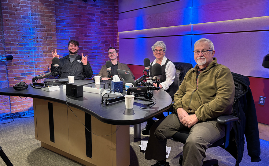 In for Carrie Saldo, NEPM's Jill Kaufman sits with panelists, reporter emeritus Mike Dobbs of Focus Springfield; Anthony Cammelleri, reporter for the Greenfield Recorder; and Evan Garber, political consultant from A.L. Cignoli and Associates.