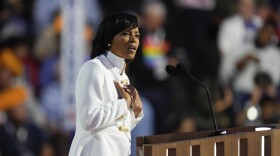 Angela Alsobrooks, Democratic nominee for a U.S. Senate seat in Maryland, speaks during the Democratic National Convention Tuesday, Aug. 20, 2024, in Chicago. (AP Photo/Paul Sancya)