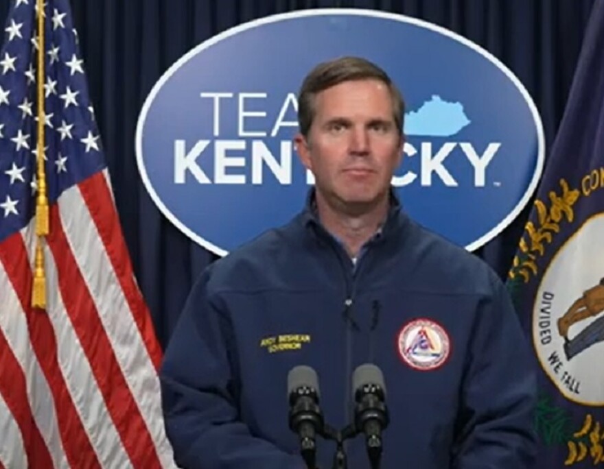 Governor Andy Beshear discussing damages from recent storms in Kentucky