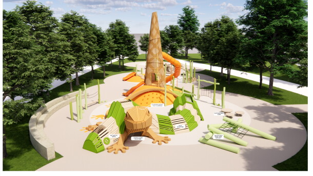 An artist's rendering of playground equipment