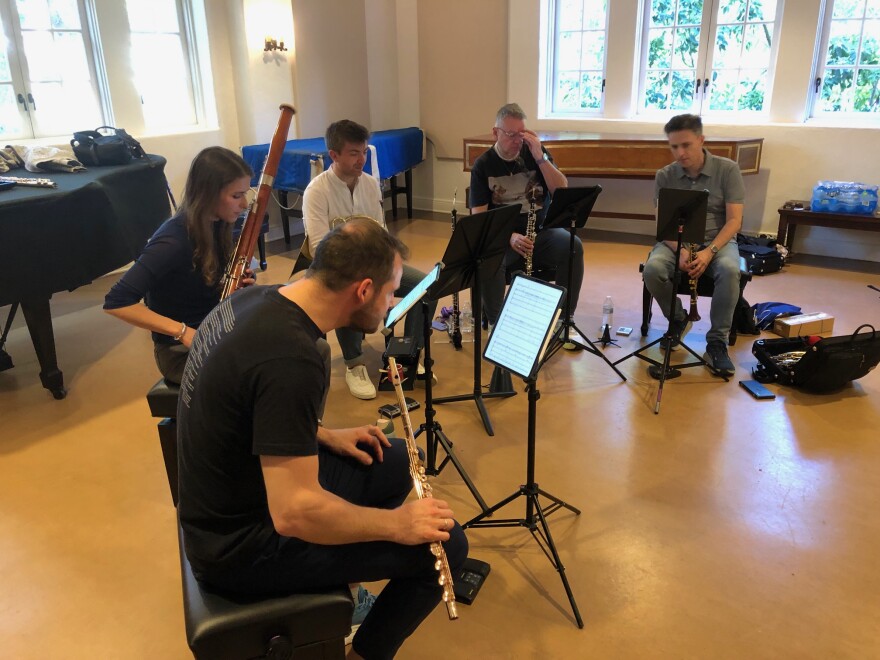 Musicians rehearse for the Camerata Pacifica's world premiere of the new composition "Natural Light."