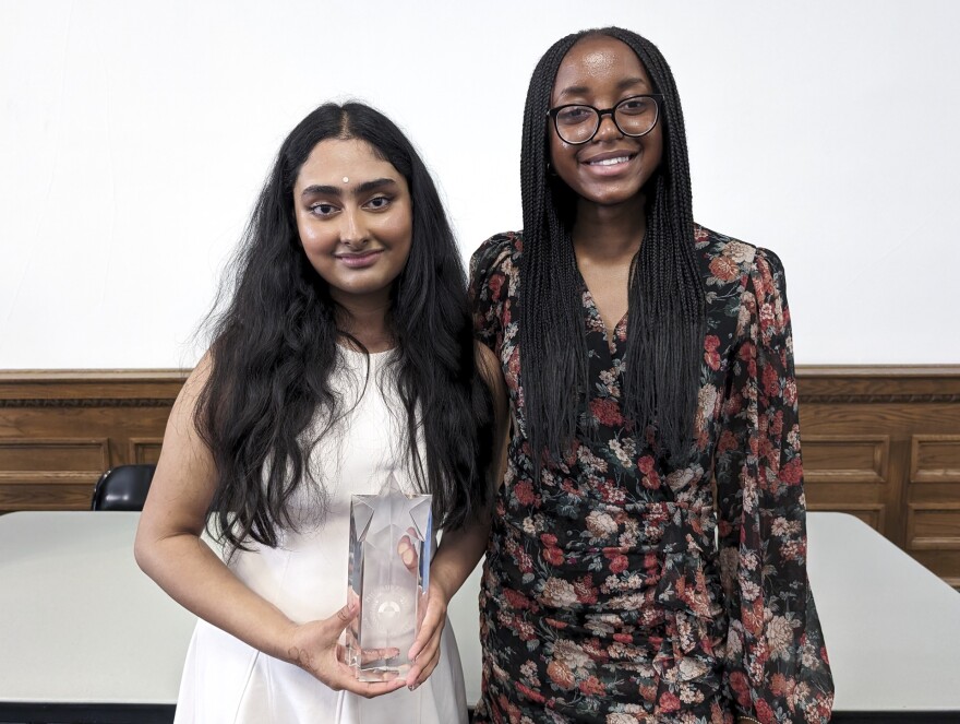 Milwaukee Aleena Ahmed (pictured left) with inaugural Milwaukee Youth Poet Laureate Emily Igwike (pictured right).