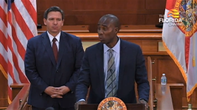 Dr. Joseph Ladapo speaks last Tuesday after being introduced by Gov. Ron DeSantis as Florida's new surgeon general. Image: The Florida Channel